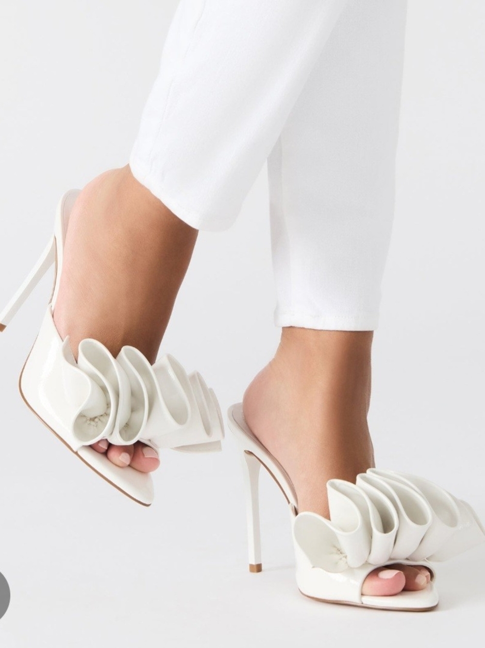 Steve Madden Affinity White Ruffle Stiletto Mules